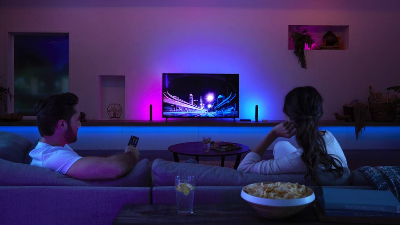 picture of relaxing in living room with TV and RGB lights